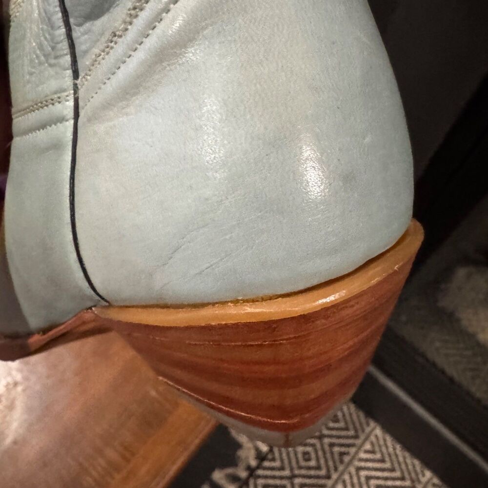 Rio Grande Leather Cowboy Girl Boots Women Sz 7 Light Blue Pointed Toe Slip-On - Picture 13 of 15